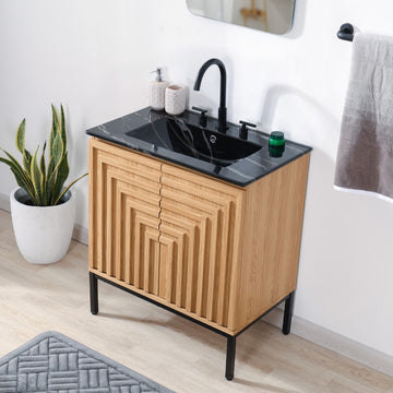 Rowan Geometric Modern Transitional 2-Shelf Bath Vanity Cabinet Only (Sink Basin Not Included)